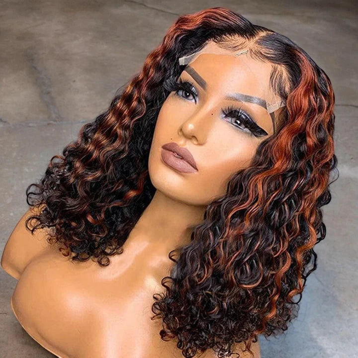 Highlight Curly Skin Melted Lace Human Hair Bob Wig