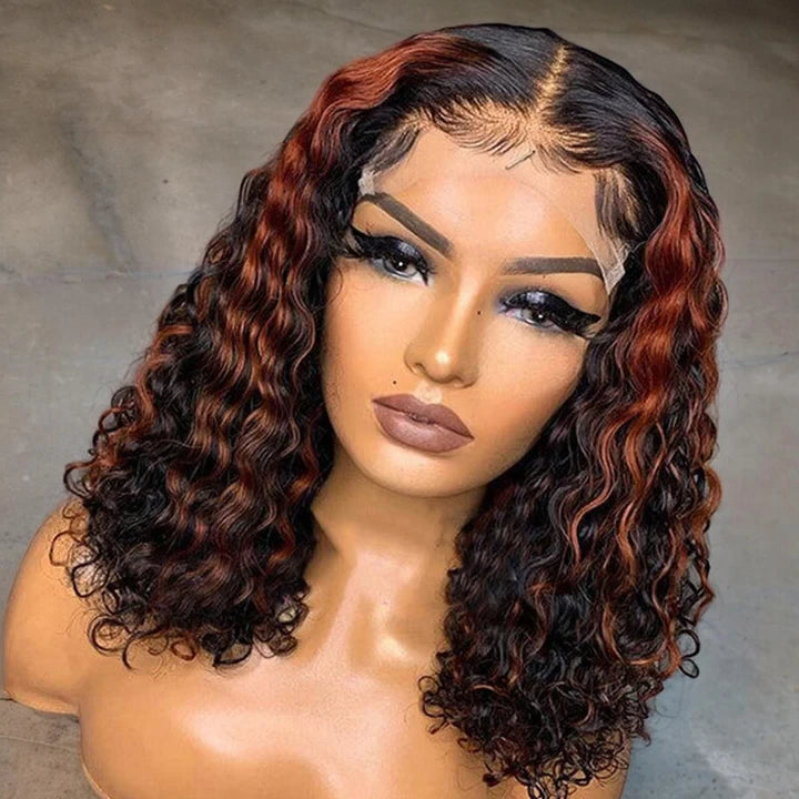 Highlight Curly Skin Melted Lace Human Hair Bob Wig