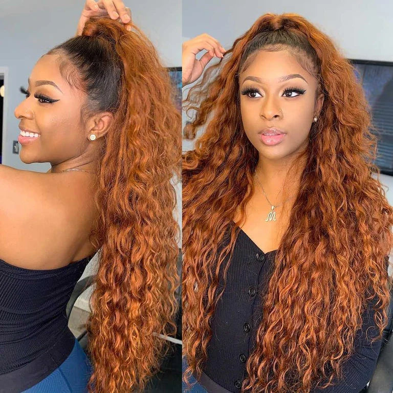 1B/Ginger Orange Ombre Human Hair Wig Natural Wave