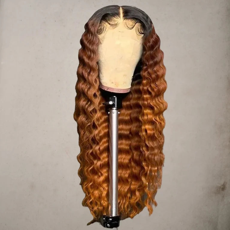 1B/Ginger Orange Ombre Human Hair Wig Natural Wave